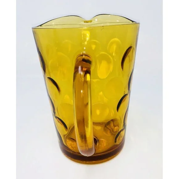 HAZEL-ATLAS ELDORADO Dot Thumbprint Pitcher ~ Granada Gold ~ Vogue Mid Century - Picture 4 of 8